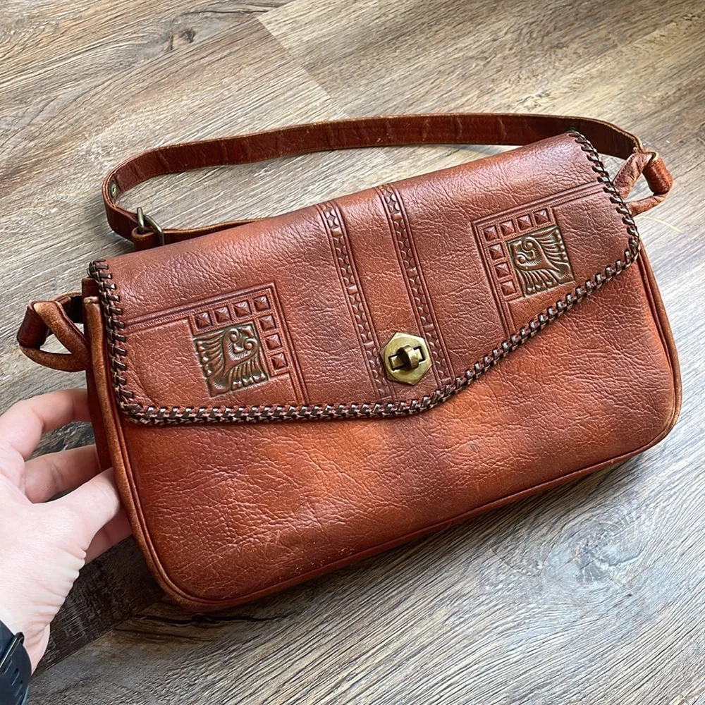 🤎 Vintage Meeker Tooled Leather Shoulder Bag Western Floral Coin Purse